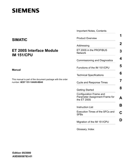 ET 200S Interfacemodule IM 151/CPU