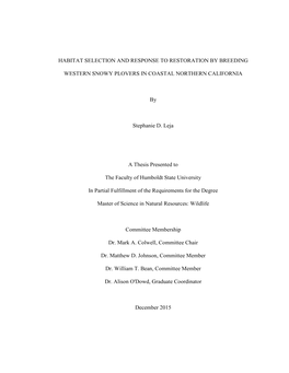 Habitat Selection and Response to Restoration by Breeding