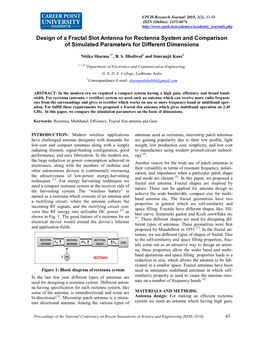 Design of a Fractal Slot Antenna for Rectenna System and Comparison of Simulated Parameters for Different Dimensions