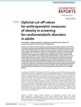 Optimal Cut-Off Values for Anthropometric Measures of Obesity in Screening for Cardiometabolic Disorders in Adults