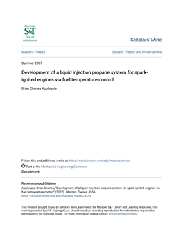 Development of a Liquid Injection Propane System for Spark-Ignited Engines Via Fuel Temperature Control" (2007)