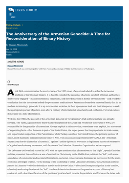 The Anniversary of the Armenian Genocide: a Time for Reconsideration of Binary History | the Washington Institute