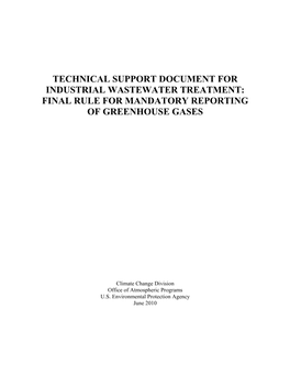 Technical Support Document for Industrial Wastewater Treatment: Final Rule for Mandatory Reporting of Greenhouse Gases