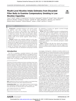 Mouth-Level Nicotine Intake Estimates from Discarded Filter Butts to Examine Compensatory Smoking in Low Nicotine Cigarettes Tracy T