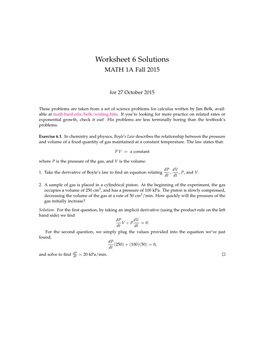 Worksheet 6 Solutions MATH 1A Fall 2015