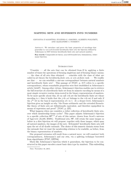 MAPPING SETS and HYPERSETS INTO NUMBERS Introduction