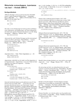 Historische Wetenschappen. Aanwinsten Van Anet — Periode 2009/12