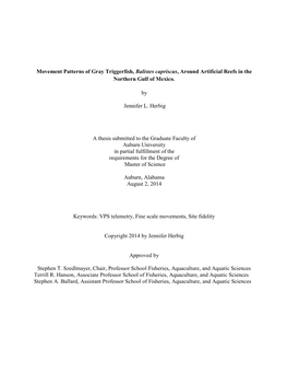 Movement Patterns of Gray Triggerfish, Balistes Capriscus, Around Artificial Reefs in the Northern Gulf of Mexico