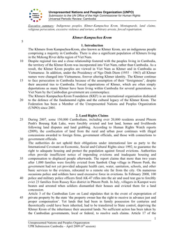 Khmer-Kampuchea Krom, Montagnards, Land Claims, Religious Persecution, Excessive Violence and Torture, Arbitrary Arrests, Forced Repatriation