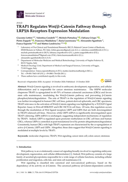 TRAP1 Regulates Wnt/-Catenin Pathway Through LRP5/6 Receptors