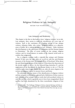 Religious Violence in Late Antiquity Peter Van Nuffelen