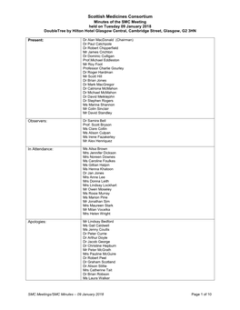 Minutes of the SMC Meeting Held on Tuesday 09 January 2018 Doubletree by Hilton Hotel Glasgow Central, Cambridge Street, Glasgow, G2 3HN