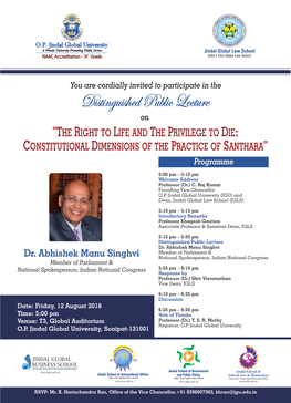 Distinguished Public Lecture by Dr Abhishek Singhvi on 12 August 2016