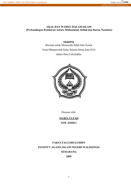 I AKAL DAN WAHYU DALAM ISLAM (Perbandingan Pemikiran Antara Muhammad Abduh Dan Harun Nasution) SKRIPSI Disusun Untuk Memenuhi Sa