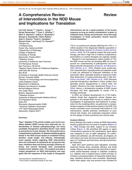 Review a Comprehensive Review of Interventions in the NOD Mouse