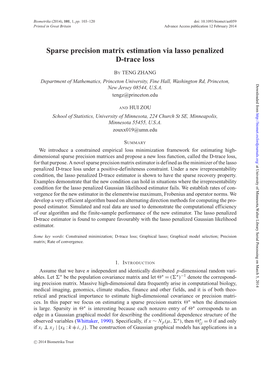 Sparse Precision Matrix Estimation Via Lasso Penalized D-Trace Loss