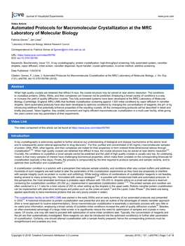 Automated Protocols for Macromolecular Crystallization at the MRC Laboratory of Molecular Biology