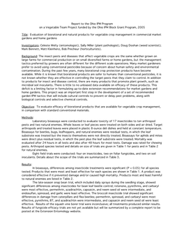 Evaluation of Biorational and Natural Products for Vegetable Crop Management in Commercial Market Gardens and Home Gardens