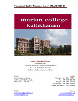 Marian College Kuttikkanam the Annual Quality Assurance Report