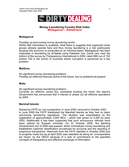 Money Laundering Country Risk Index Madagascar – Switzerland