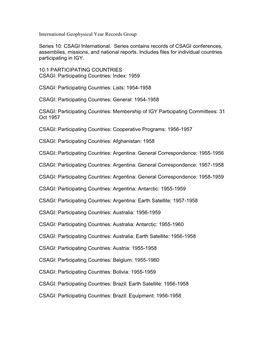 International Geophysical Year Records Group Series 10