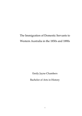 The Immigration of Domestic Servants to Western Australia in the 1850S