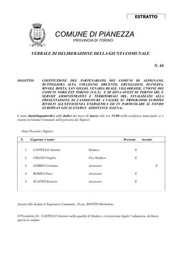 Comune Di Pianezza Provincia Di Torino