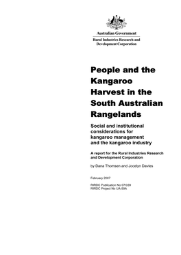 People and the Kangaroo Harvest in the South Australian Rangelands Social and Institutional Considerations for Kangaroo Management and the Kangaroo Industry
