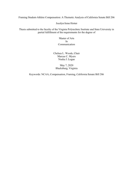 Framing Student-Athlete Compensation: a Thematic Analysis of California Senate Bill 206