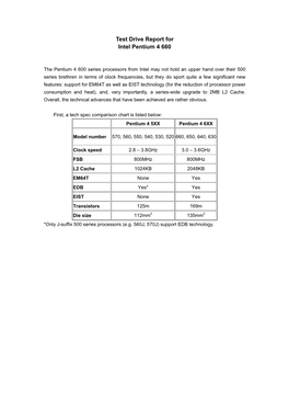 Test Drive Report for Intel Pentium 4 660