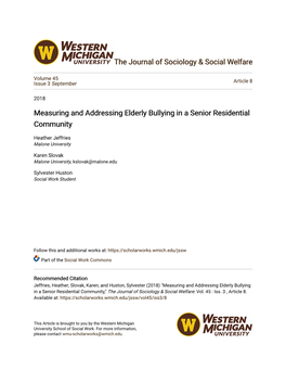 Measuring and Addressing Elderly Bullying in a Senior Residential Community