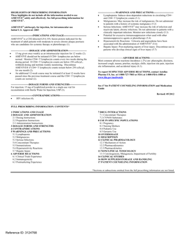 Alefacept), for Injection, for Intramuscular Use  Serious Infections: AMEVIVE® May Increase the Risk of Infection and Initial U.S