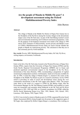 Are the People of Manda in Middle Fly Poor? a Development Assessment Using the Oxford Multidimensional Poverty Index
