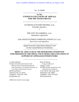 No. 15-56090 in the UNITED STATES COURT of APPEALS for the NINTH CIRCUIT EUTIQUIO ACEVEDO MENDEZ, Et Al. Plaintiffs-Appellees, V