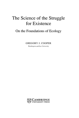 The Science of the Struggle for Existence on the Foundations of Ecology