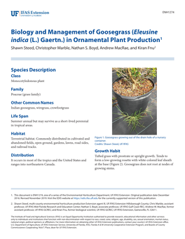 (Eleusine Indica (L.) Gaertn.) in Ornamental Plant Production1 Shawn Steed, Christopher Marble, Nathan S