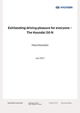 Exhilarating Driving Pleasure for Everyone – the Hyundai I30 N
