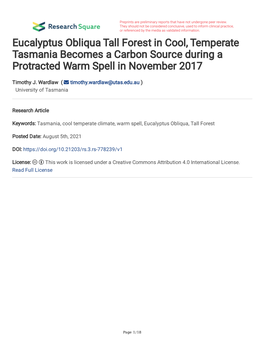 Eucalyptus Obliqua Tall Forest in Cool, Temperate Tasmania Becomes a Carbon Source During a Protracted Warm Spell in November 2017