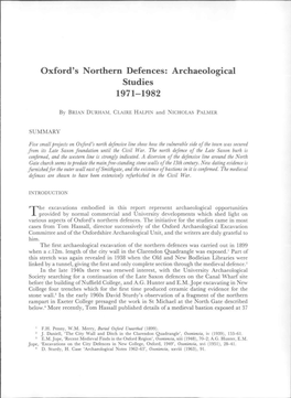 Oxford's Northern Defences: Archaeological Studies 1971- 1982