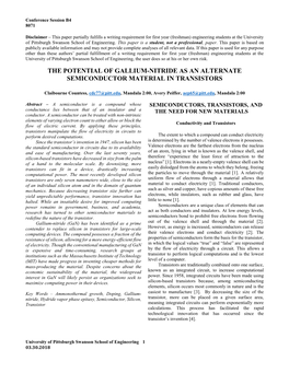 The Potential of Gallium-Nitride As an Alternate Semiconductor Material in Transistors