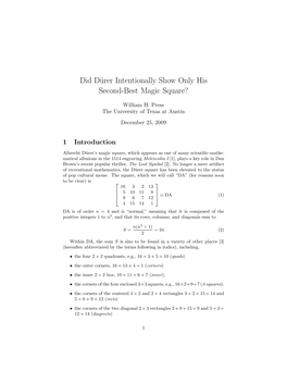 Did Dürer Intentionally Show Only His Second-Best Magic Square?