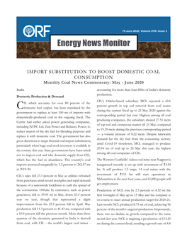 IMPORT SUBSTITUTION to BOOST DOMESTIC COAL CONSUMPTION Monthly Coal News Commentary: May - June 2020