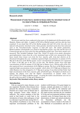 Research Article Measurement of Some Heavy Metals in Tissues Infect