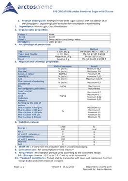SPECIFICATION: Arctos Powdered Sugar with Glucose