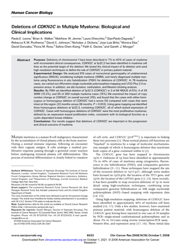 Deletions of CDKN2C in Multiple Myeloma: Biological and Clinical Implications Paola E