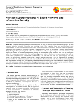 New-Age Supercomputers: Hi-Speed Networks and Information Security