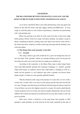 Chapter Iii the Relationship Between Figurative Language and the Songs of Bruno Mars in Doo Wops and Hooligans Album
