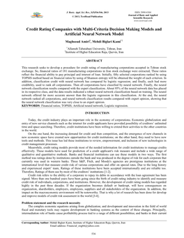 Credit Rating Companies with Multi-Criteria Decision Making Models and Artificial Neural Network Model