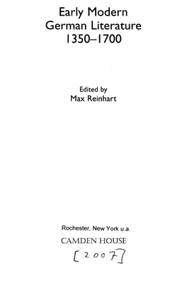 [' 2. 0 0 7-] Poetics and Rhetorics in Early Modern Germany