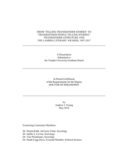 From “Telling Transgender Stories” to “Transgender People Telling Stories”: Transgender Literature and the Lambda Literary Awards, 1997-2017